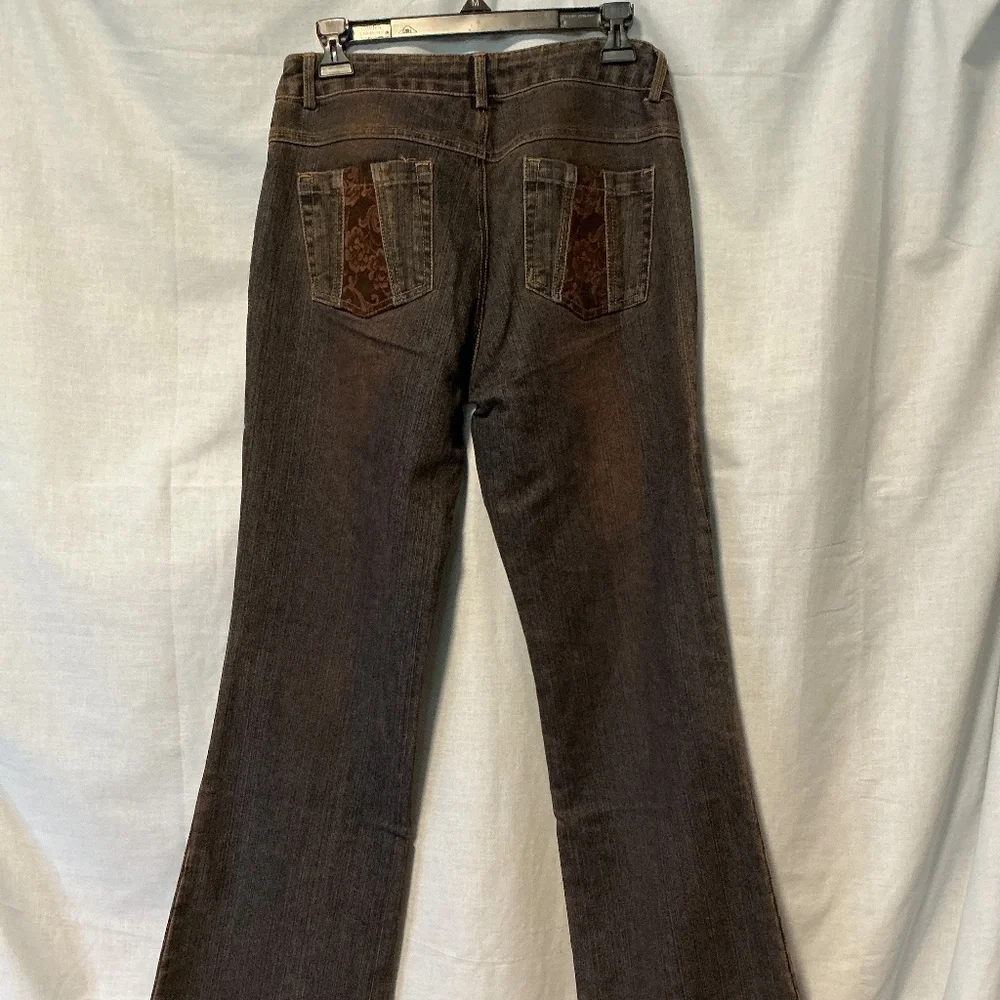Y2K Embellished Bedazzled Distressed Flare Bottom Jeans Women’s Sz medium - Picture 5 of 6